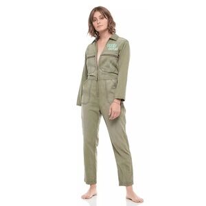 NWT Sandrine Rose X Free People Green Khaki Jumpsuit Sz M